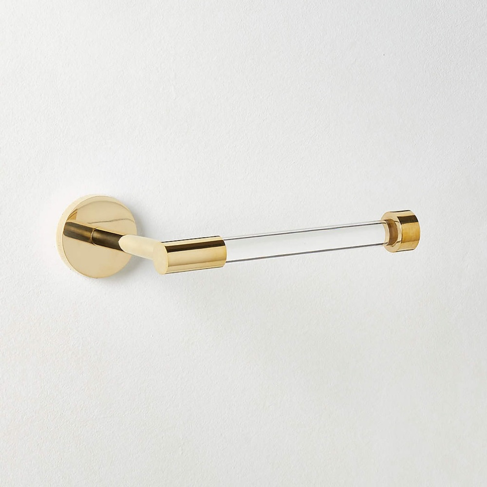 CB2 Flynn Chrystal Unlaquered Brass Wall-Mounted Toilet Paper Holder